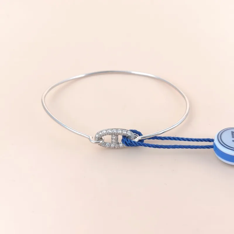 Hermès Bangle Ronde Chaine d'Ancre Bracelet Bangle White Gold18KW hite Gold Diamond One Size16cm