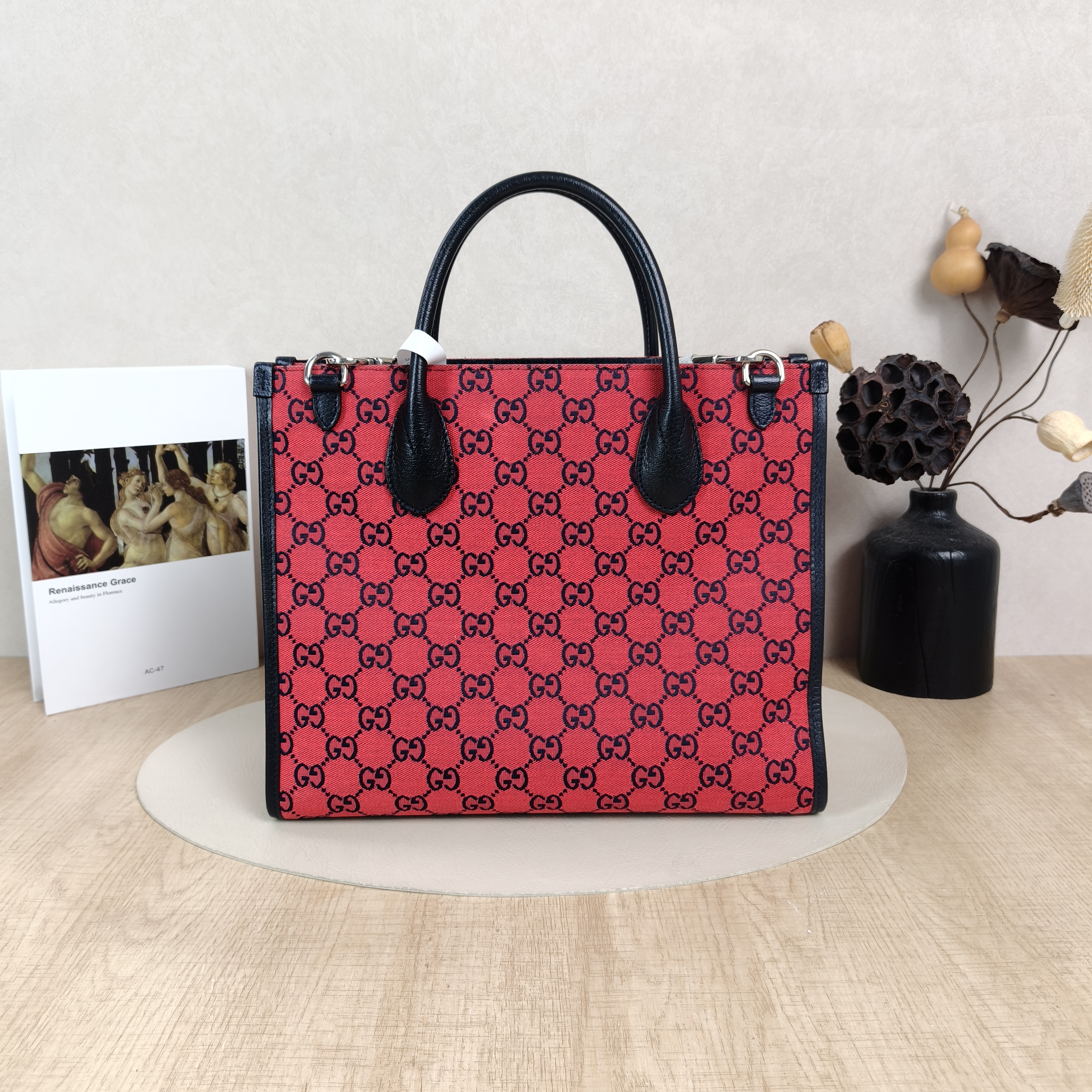 GUCCI Shoulder Bag Tote Bag Navy Red Canvas Small31 × 14 × 26.5 cm — cover view 3 of 6