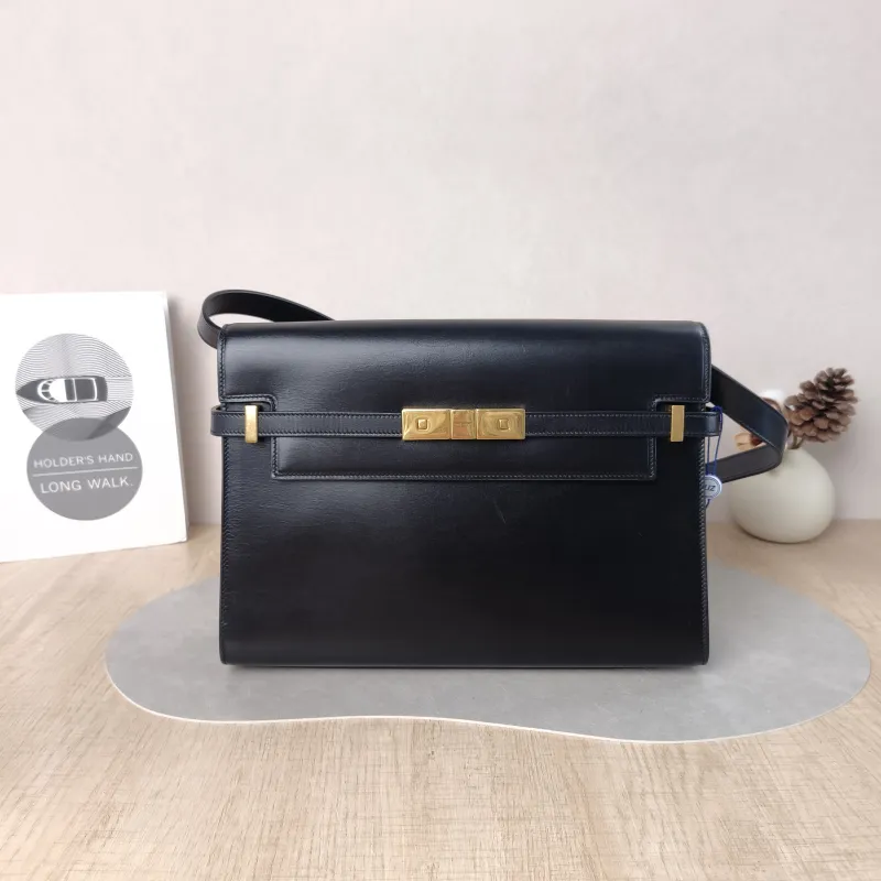 SAINT LAURENT Shoulder Bag MANHATTAN Black Calfskin Medium 29 × 7.5 × 20 cm