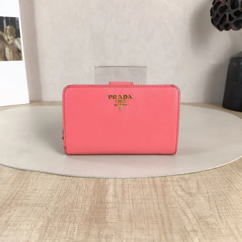 PRADA Wallet Edition Wallet Pink Calfskin One Size 14 × 3 × 9 cm
