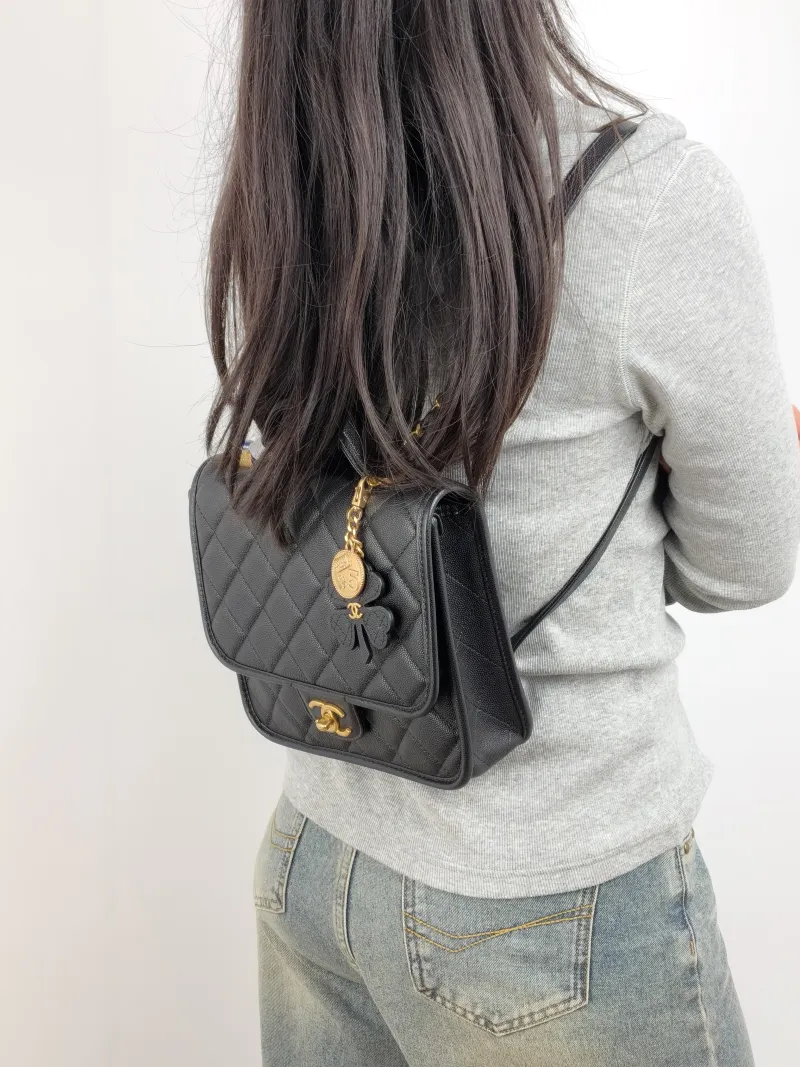 Chanel Backpack Backpack Black Grained Calfskin One Size 22 × 7 × 19.5 cm — on-model view 3 of 3