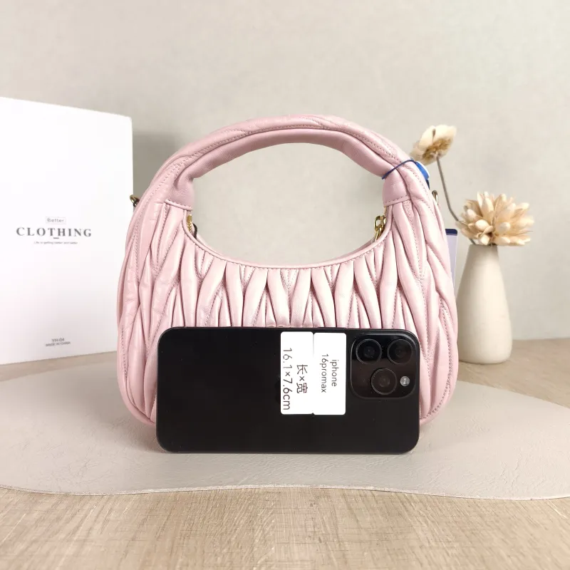 Miumiu Shoulder Bag Wander Matelassé Hobo Pink Lambskin Small 20 × 6 × 17 cm — cover view 4 of 6