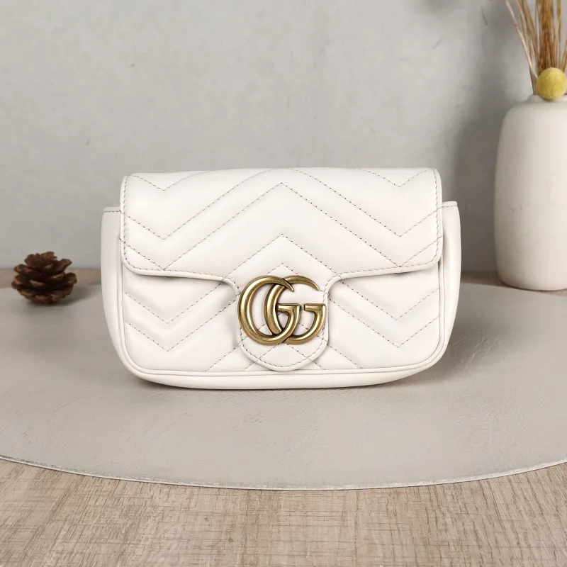 GUCCI Crossbody Bag GG Marmont Mini Marmont Mini White Calfskin Mini 16.5 × 4.5 × 9.5 cm