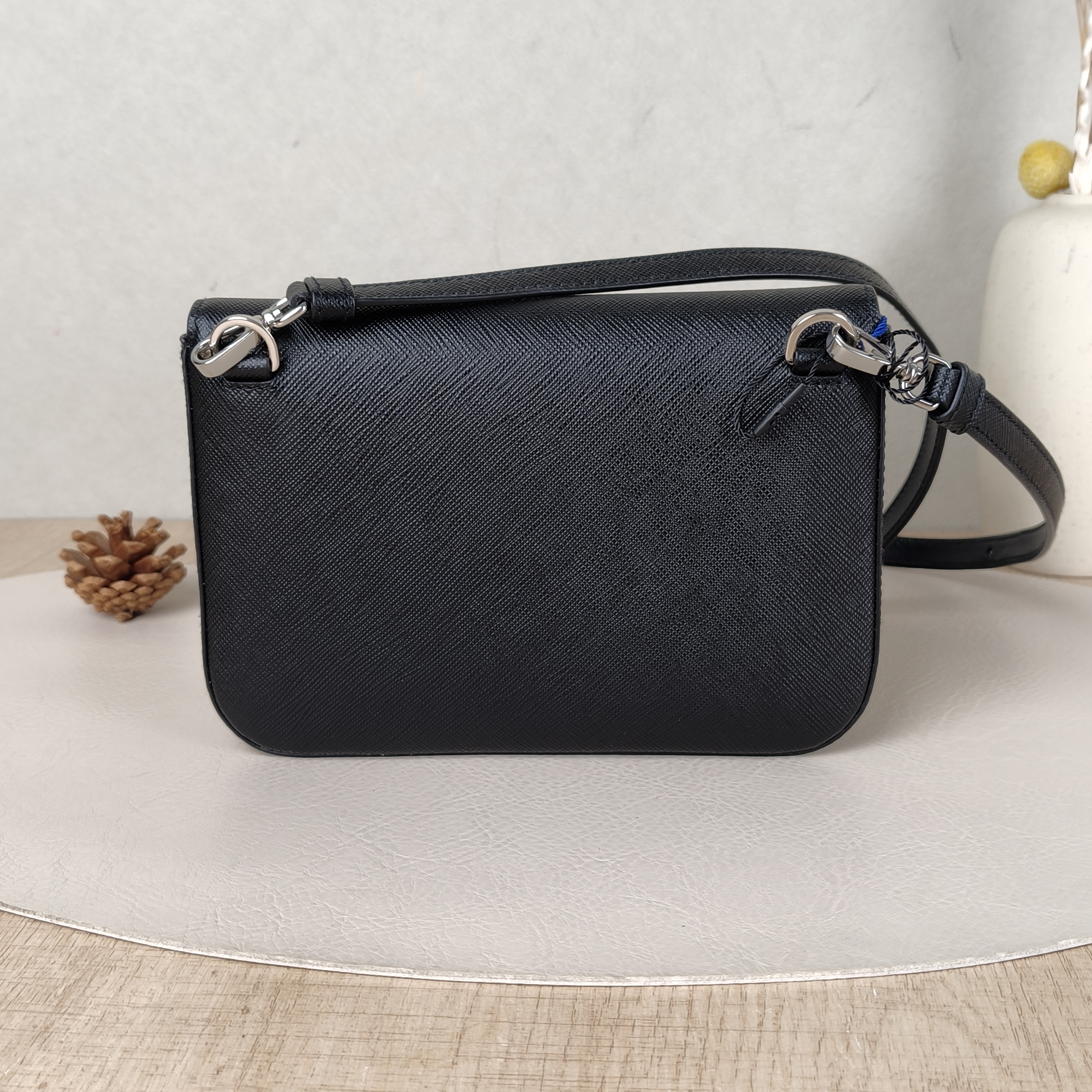 PRADA Crossbody Bag Saffiano Travel Crossbody Bag Black Calfskin 18 × 3 × 12 cm — cover view 5 of 5