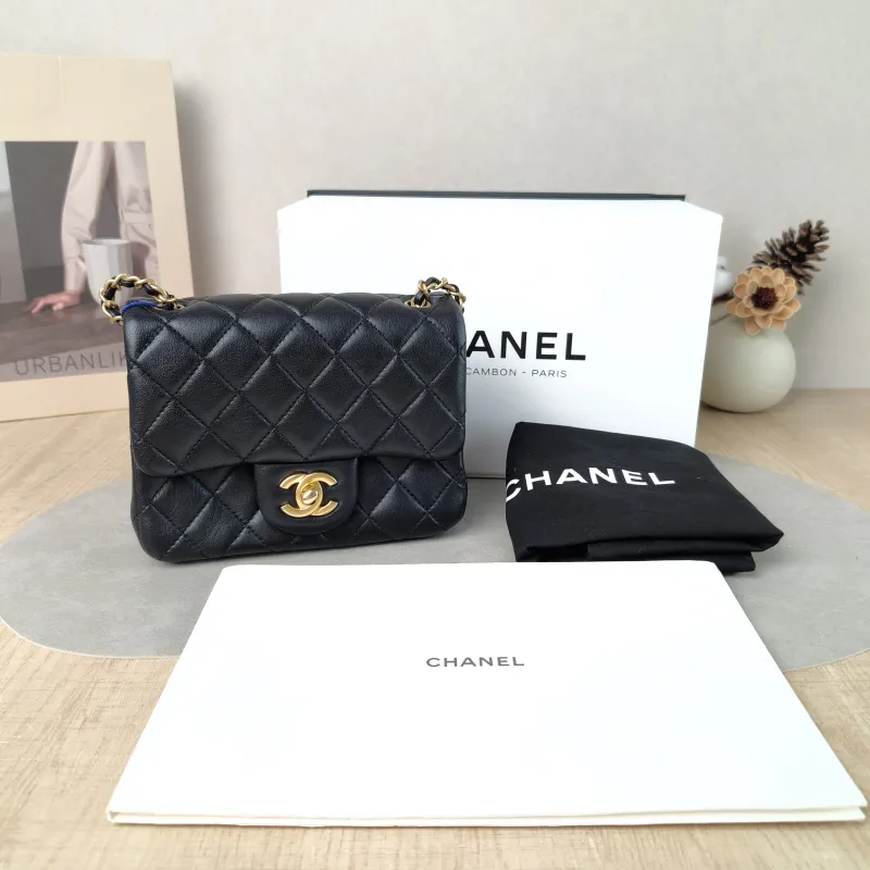 Chanel Crossbody Bag Classic Flap Mini CF Mini Black with Gold-Tone Hardware SL ambskin Mini 17 × 8 × 13.5 cm — cover view 6 of 6