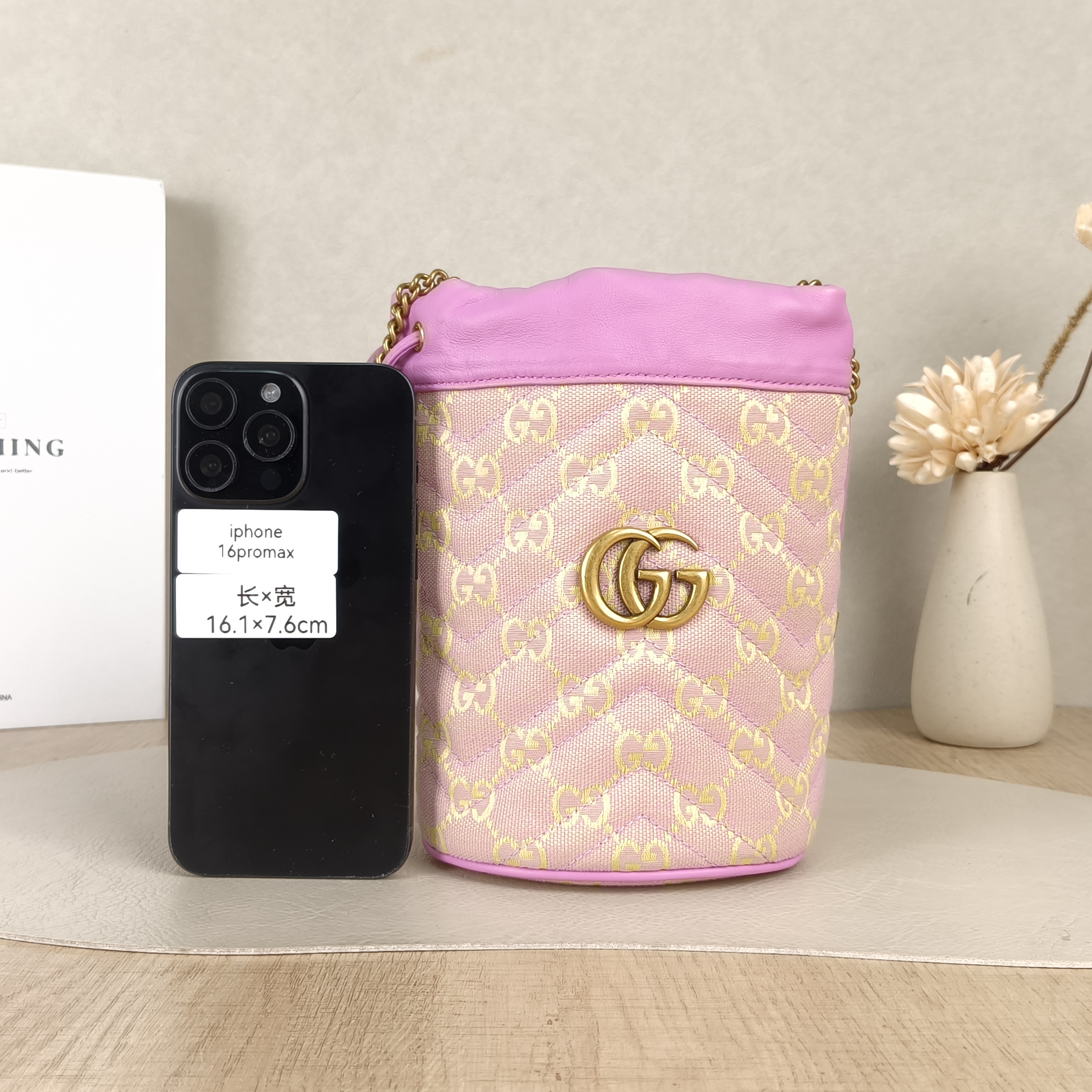 GUCCI Crossbody Bag GG Marmont Marmont Bucket Bag Canvas Calfskin mini14 × 13 × 17 cm — cover view 3 of 5