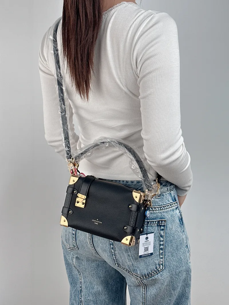 Louis Vuitton Crossbody Bag Side Trunk Box Black Calfskin Small 19 × 7.5 × 12.5 cm — on-model view 1 of 3
