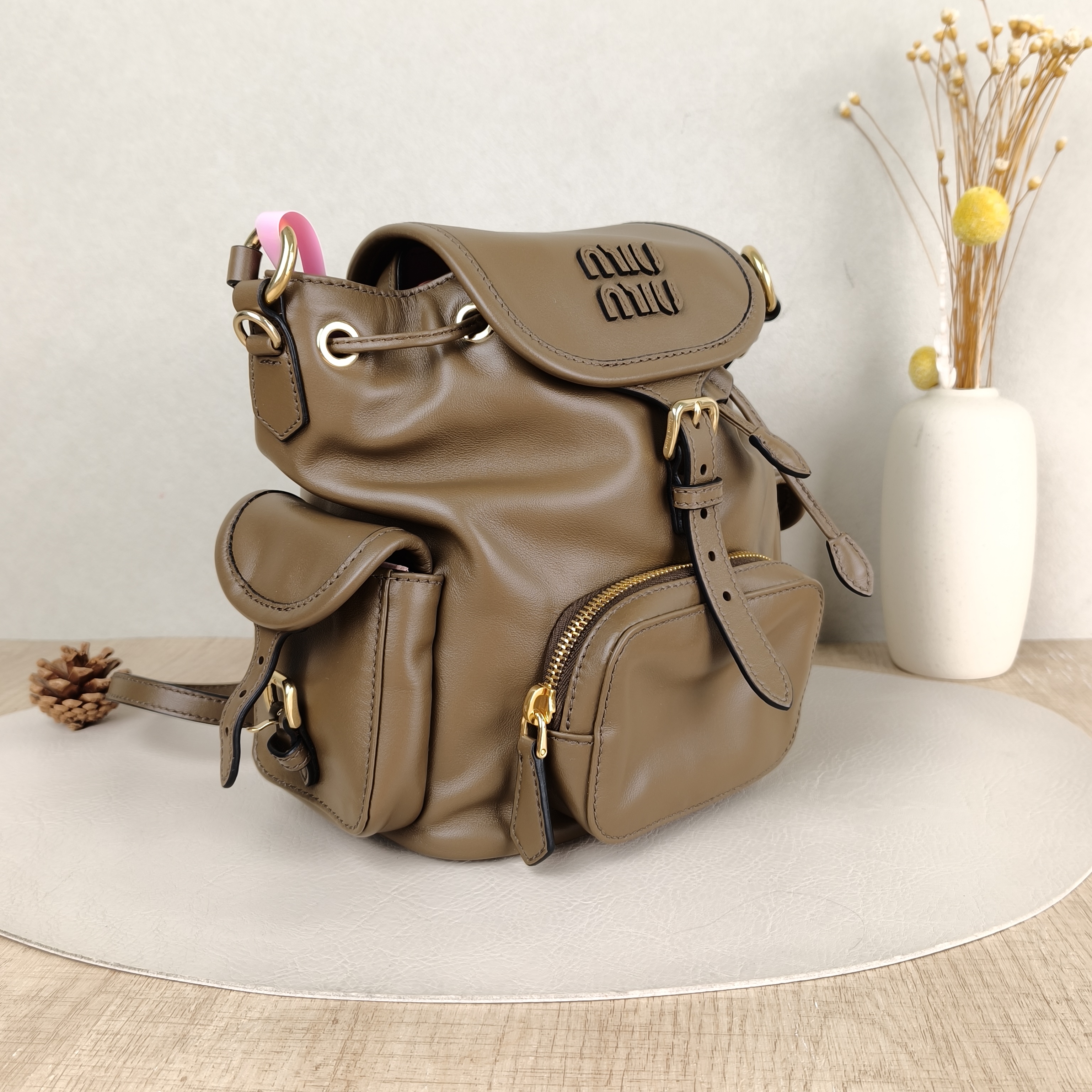 Miumiu Backpack Backpack Brown Calfskin Medium18 × 11.5 × 22 cm — cover view 4 of 5