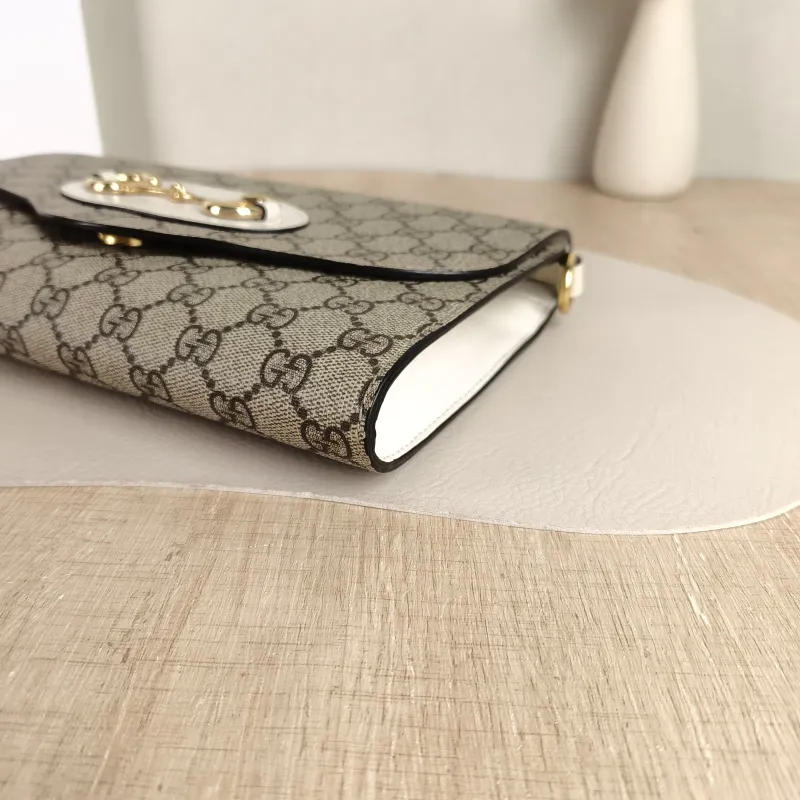 GUCCI Crossbody Bag Horsebit 1955 Two Straps woc Monogram PVC 26 × 3.2 × 16.5 cm — detail view 6 of 10