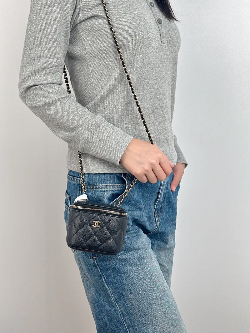 Chanel Crossbody Bag Edition Black Grained Calfskin Mini 11 × 7 × 9 cm 31 — on-model view 1 of 2