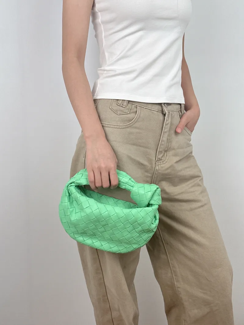 Bottega Veneta Top Handle Bag Jodie Green Lambskin Mini 28 × 8 × 23 cm — on-model view 1 of 2