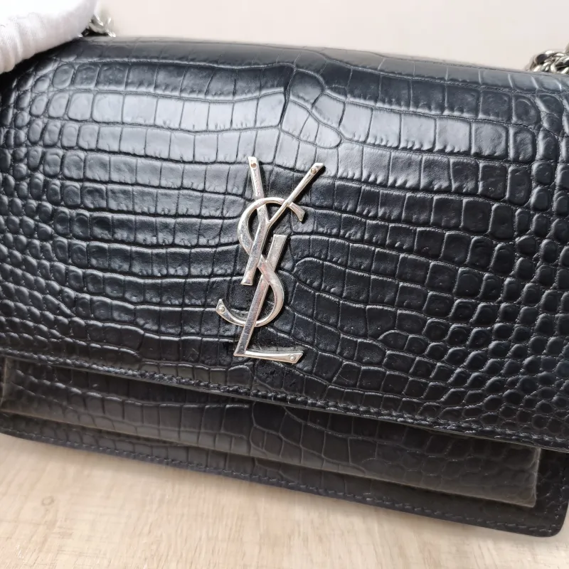 SAINT LAURENT Crossbody Bag SUNSET Black CC alfskin Medium22 × 6.5 × 16 cm Leather Tag — detail view 9 of 16