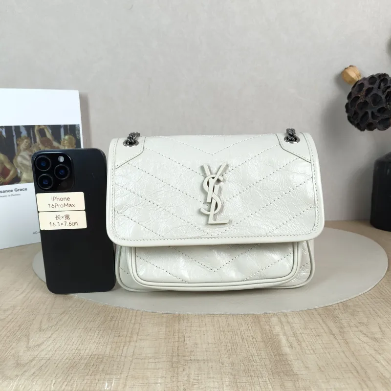 SAINT LAURENT Crossbody Bag Niki D White Waxed Leather Small 21 × 7.5 × 16 cm — cover view 2 of 6