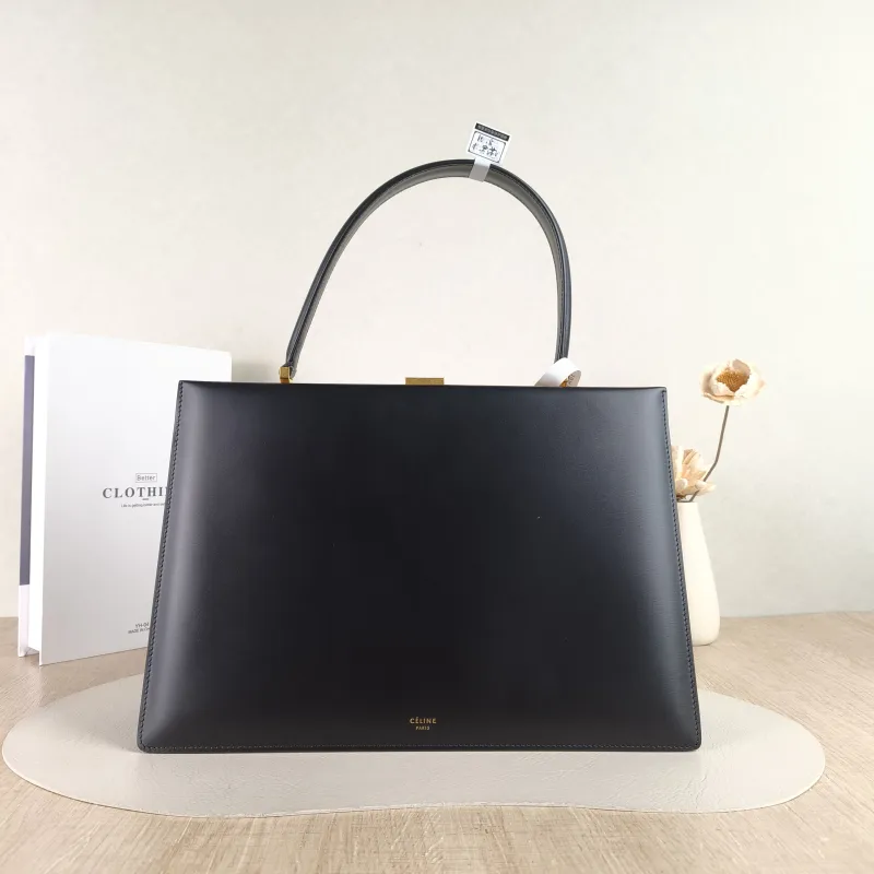 CELINE Top Handle Bag CLASP Top Handle Bag Black Calfskin Medium 33 × 9 × 22 cm