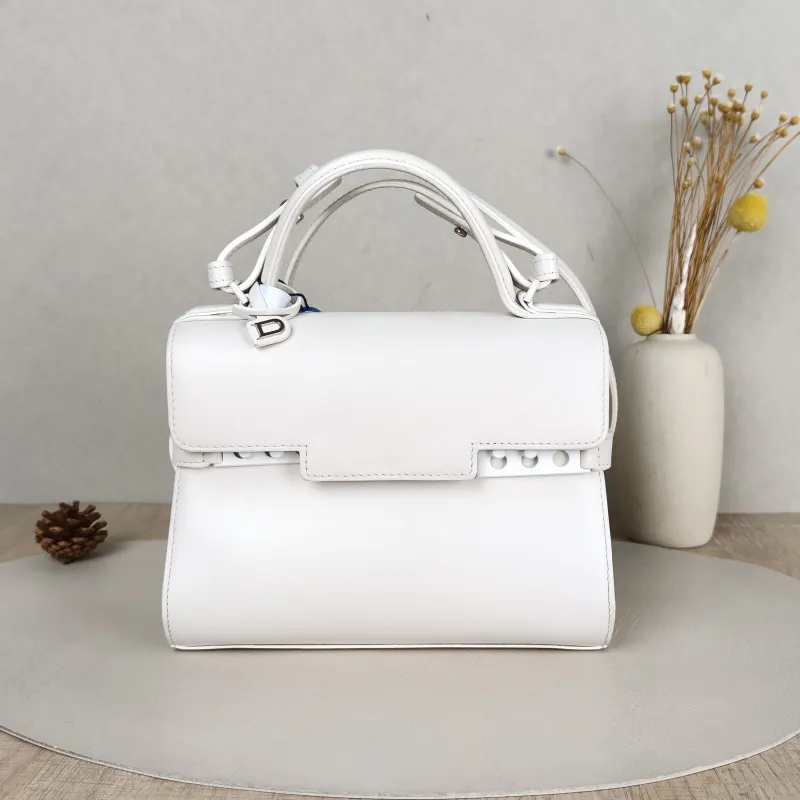 DELVAUX Top Handle Bag Tempete Top Handle Bag White Calfskin Small21.5 × 8.5 × 19.5 cm