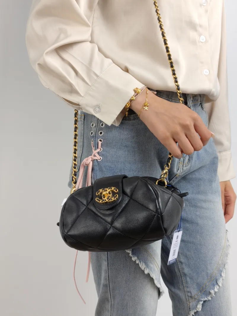 Chanel Crossbody Bag Black Lambskin One Size 23 × 14 × 11 cm — on-model view 2 of 2
