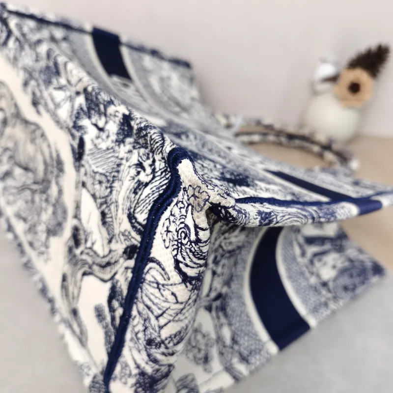 DIOR Top Handle Bag Book Tote Collection · White Blue Canvas Medium 36 × 16.5 × 27.5 cm — detail view 4 of 13