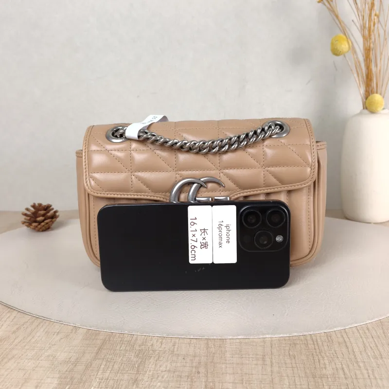 GUCCI Crossbody Bag GG Marmont Small Marmont 22 Taupe Calfskin Small 22 × 6 × 13 cm — cover view 2 of 5