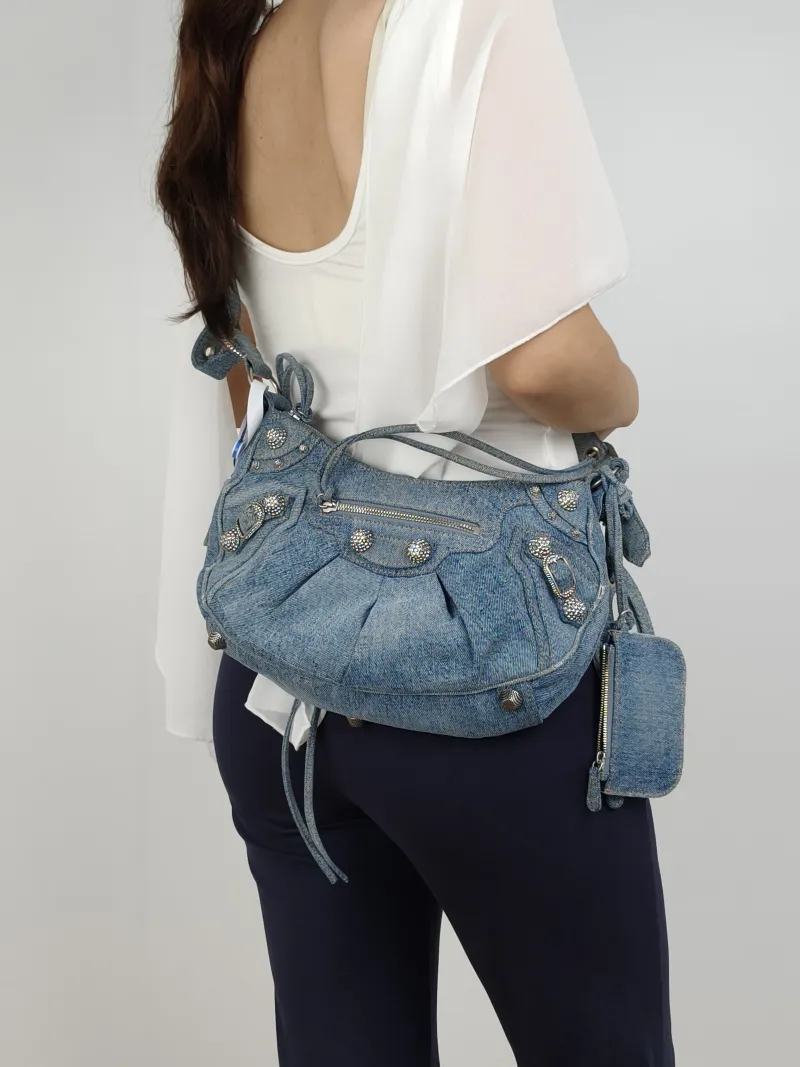 BALENCIAGA Crossbody Bag LE CAGOLE Blue Small33 × 8.5 × 16 cm — on-model view 1 of 2
