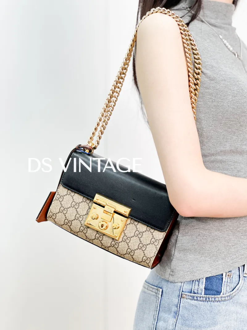 GUCCI Crossbody Bag Padlock Monogram PVC Small 20.5 × 7.5 × 13 cm — on-model view 1 of 3