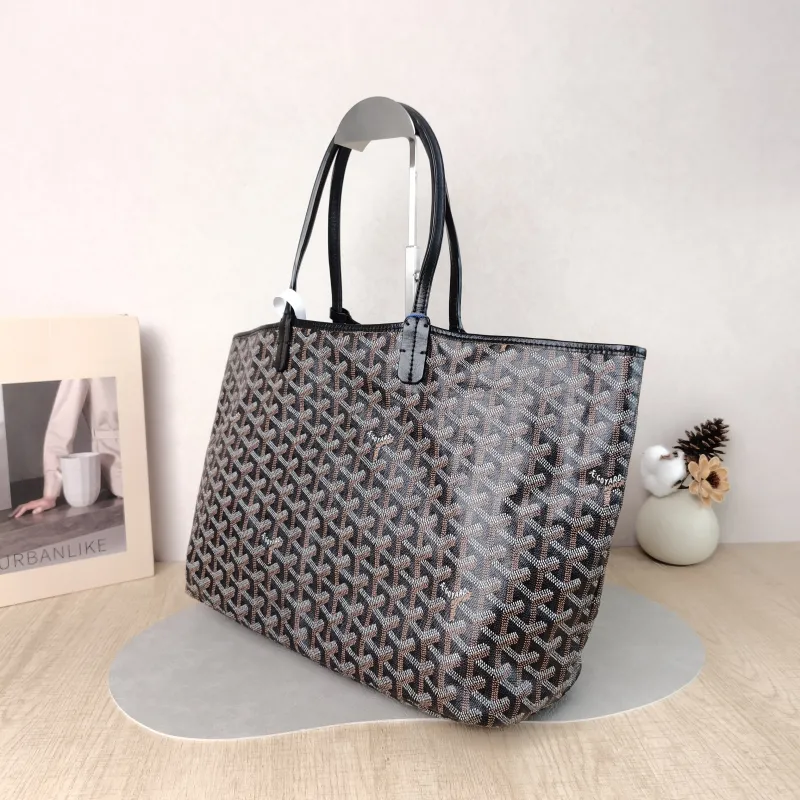 GOYARD Shoulder Bag SAINT LOUIS Shopping Tote Black ine Canvas Small 34 × 15 × 28 cm Conditioned — cover view 3 of 5