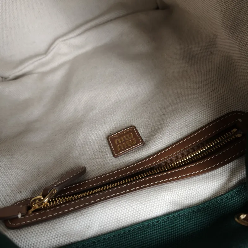 Miumiu Backpack Backpack Green Canvas Large25 × 14 × 25 cm — detail view 11 of 16