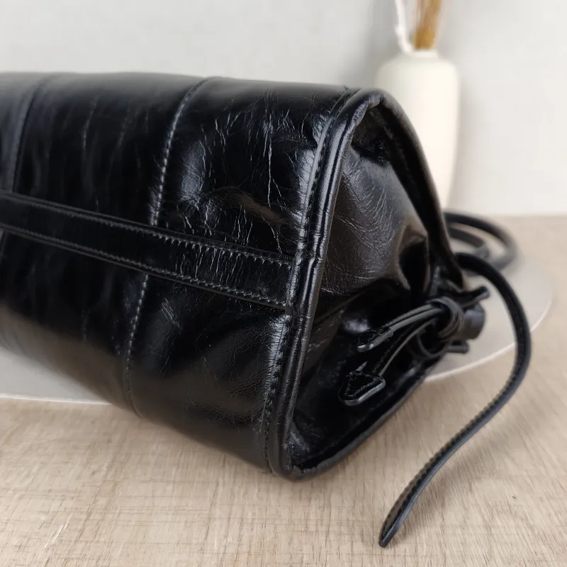 PRADA Shoulder Bag Bonnie Soft Lux Black Waxed Leather Medium32 × 12 × 15.5 cm — detail view 10 of 12