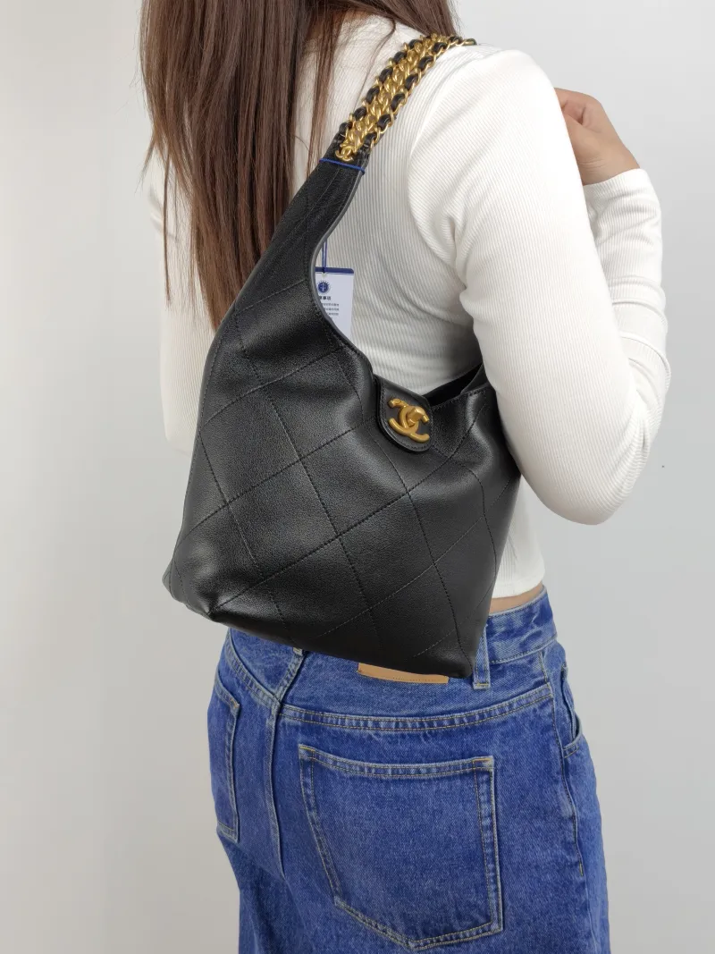 Chanel Shoulder Bag hobo Black Lambskin One Size 20 × 9 × 20 cm — on-model view 1 of 2