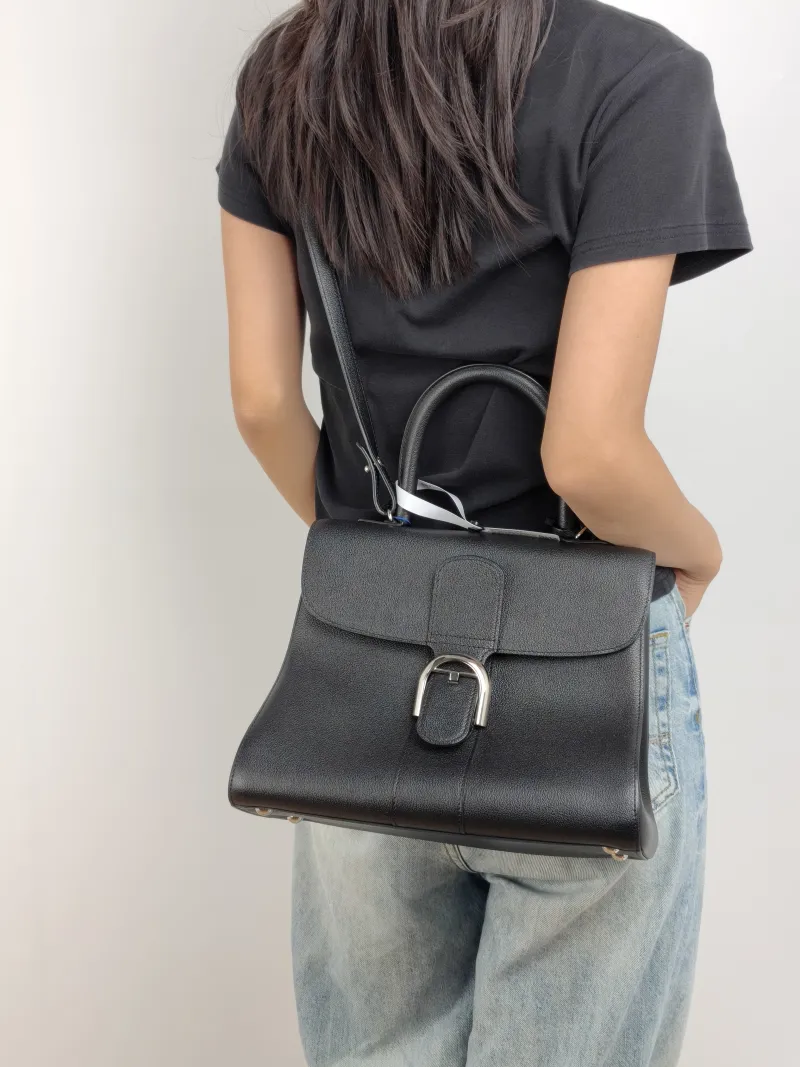 DELVAUX Top Handle Bag Brillant Black Calfskin Medium 29 × 15 × 22 cm — on-model view 1 of 3