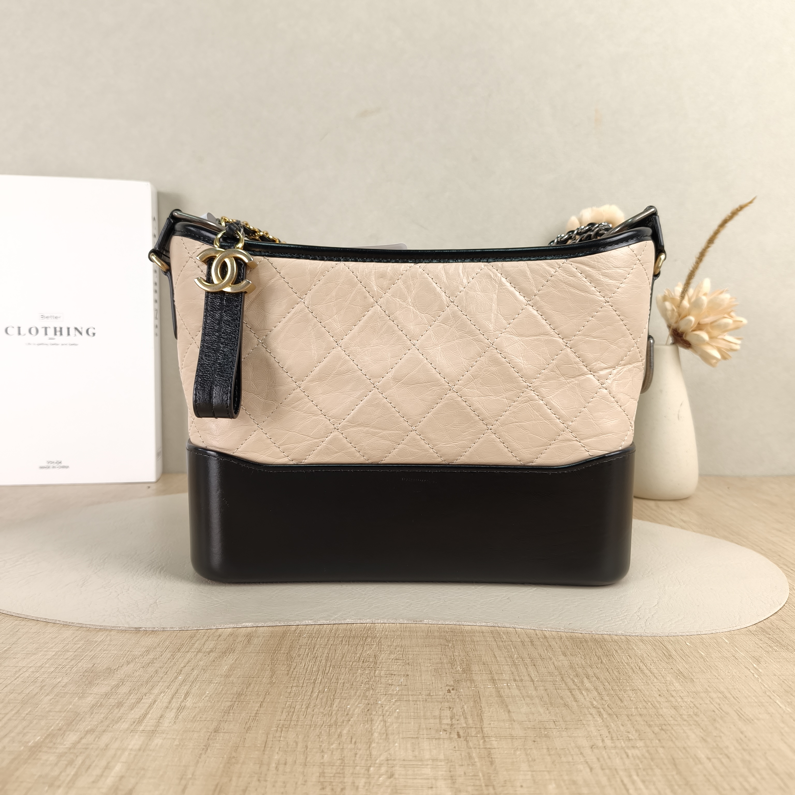 Chanel Crossbody Bag Gabrielle Gabrielle Bag Beige Black CC alfskin Medium26 × 9 × 20 cm