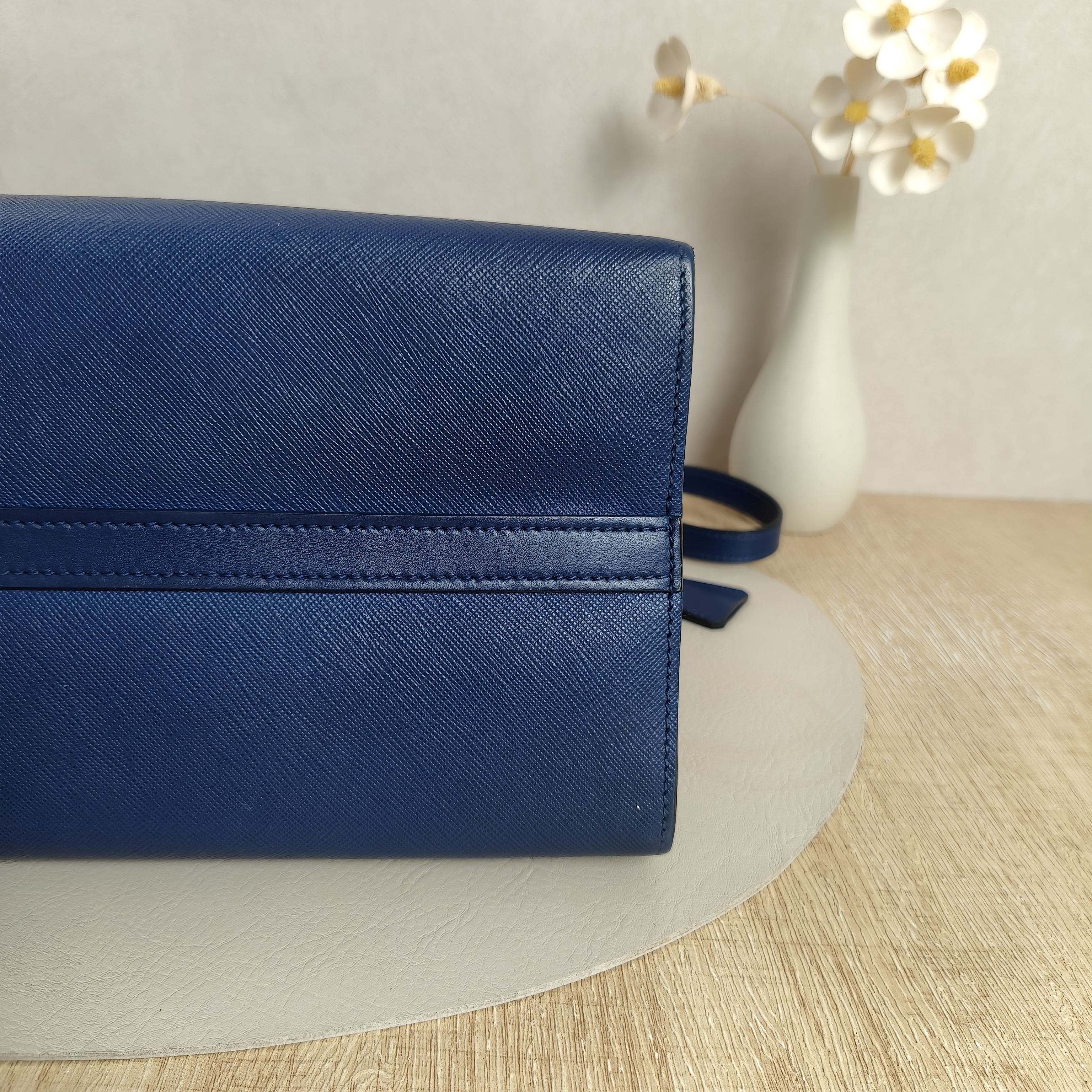PRADA Shoulder Bag Blue Calfskin · Shoulder Strap Leather Tag Dust Bag · 30 × 14 × 23 cm — cover view 8 of 12