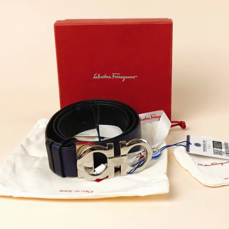 FERRAGAMO Belt Belt Navy Calfskin One Size 96cm โ cover view 4 of 8