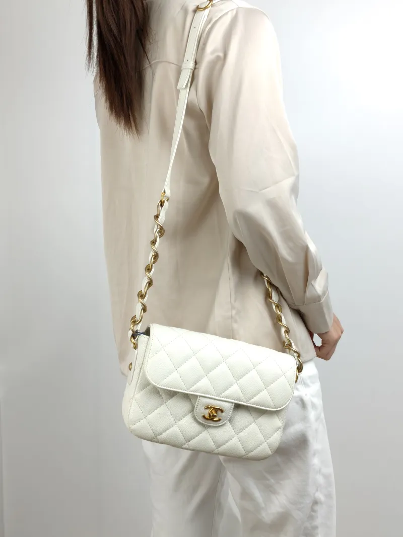 Chanel Crossbody Bag Crossbody Bag White Gold Grained Calfskin One Size 23 × 6 × 16 cm — on-model view 1 of 2
