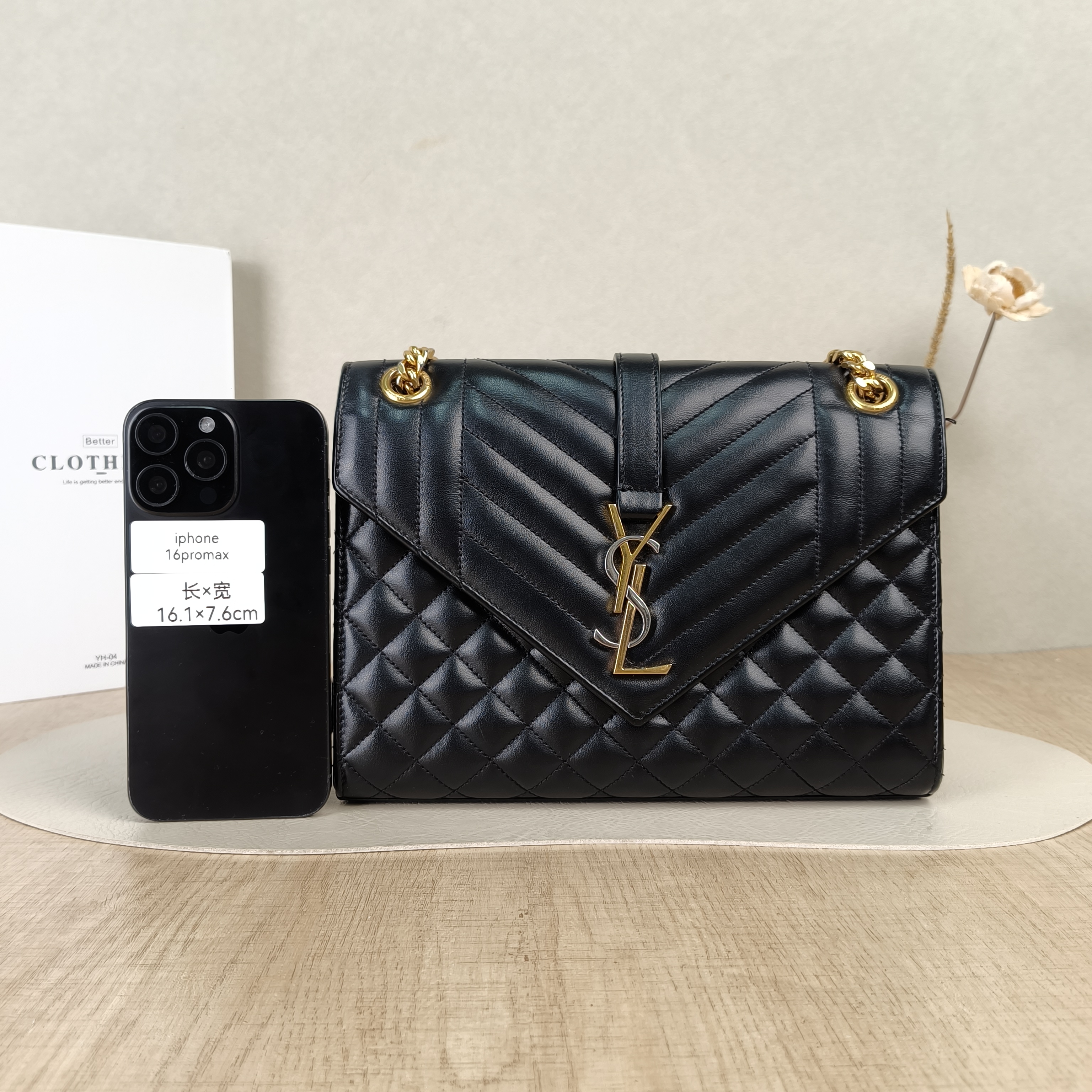 SAINT LAURENT Crossbody Bag ENVELOPE Black Calfskin Medium24 × 6 × 17.5 cm — cover view 2 of 5