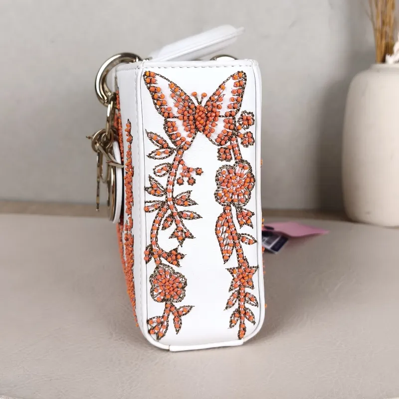 DIOR Shoulder Bag Lady D-Sire Red Embroidered White Red Calfskin Small 26 × 5 × 13 cm — detail view 8 of 14