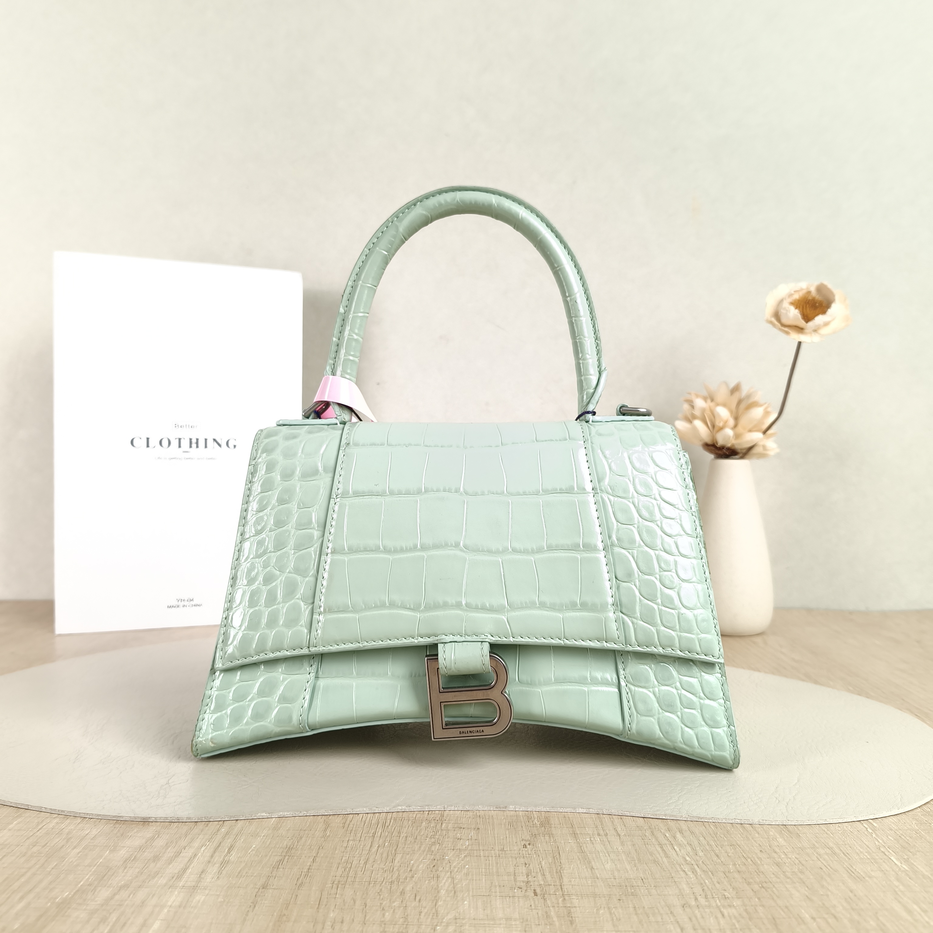 BALENCIAGA Crossbody Bag Hourglass Hourglass Bag Green Calfskin Small23 × 10 × 14 cm