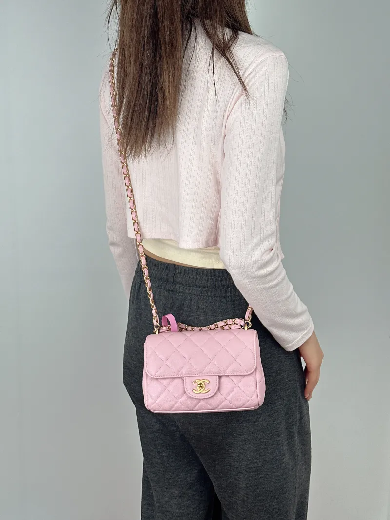 Chanel Crossbody Bag Pink Grained Calfskinmini18 × 6 × 13 cm — on-model view 2 of 2
