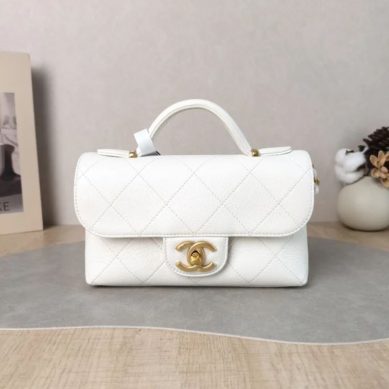 Chanel Crossbody Bag 25k cf Collection Top Handle Bag White Gold Grained Calfskin One Size 20 × 5 × 13 cm