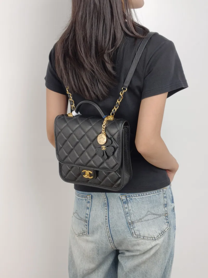 Chanel Backpack Backpack Black Grained Calfskin One Size 22 × 7 × 19.5 cm — on-model view 3 of 3