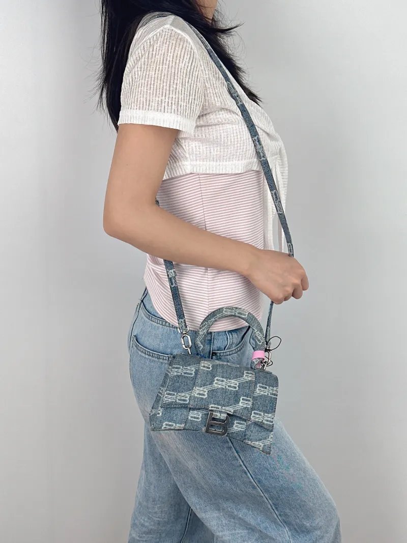 BALENCIAGA Crossbody Bag Hourglass Hourglass Bag Blue Mini 19 × 5 × 12 cm — on-model view 3 of 3