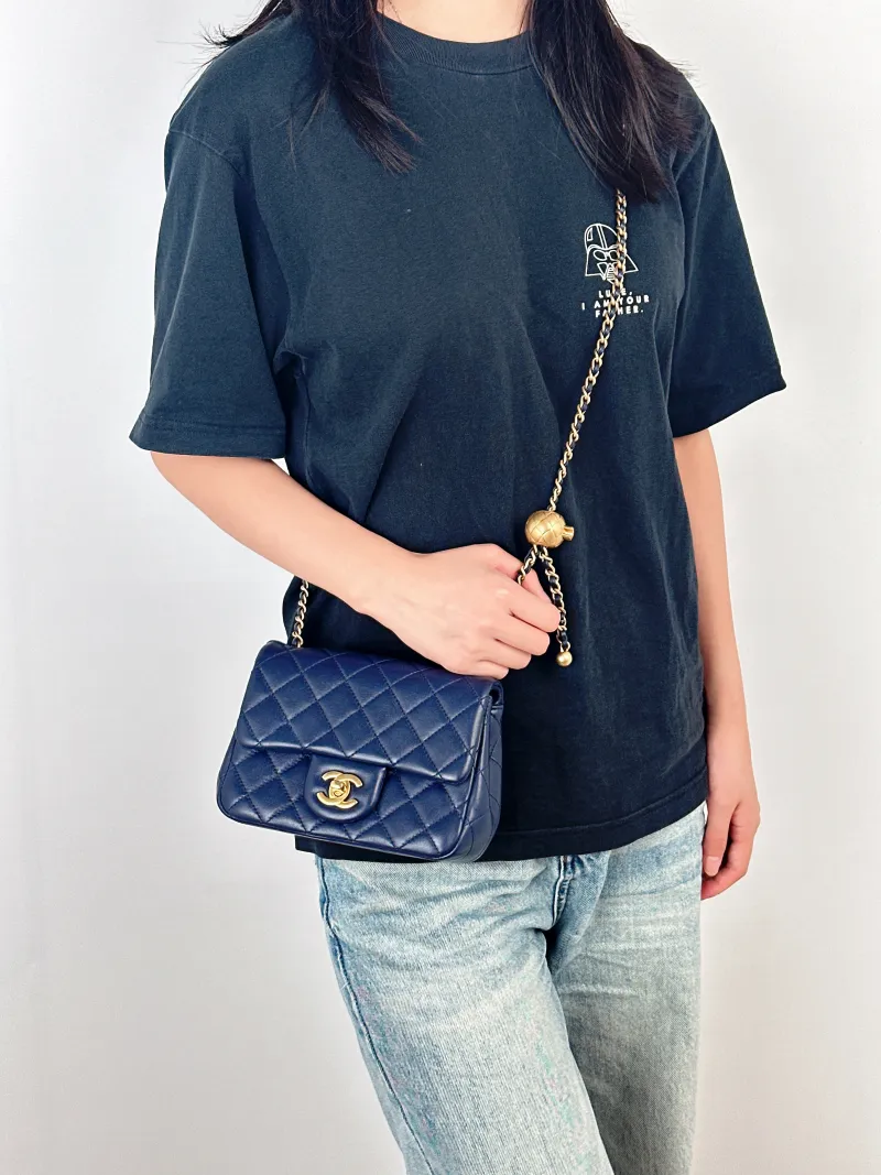 Chanel Crossbody Bag Blue Lambskin 17 × 8 × 13.5 cm — on-model view 3 of 3