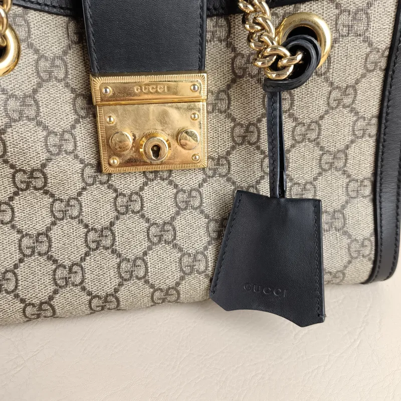 GUCCI Shoulder Bag Padlock Tote Black Monogram PVC Medium 26 × 10 × 18 cm — detail view 8 of 11