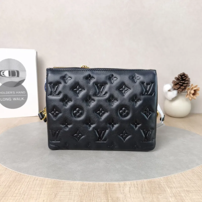 Louis Vuitton Crossbody Bag Coussin BB Black Lambskin BB21 × 7 × 16 cm