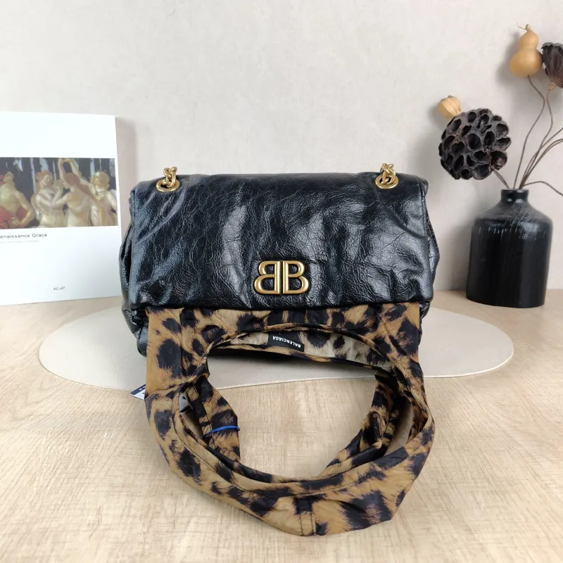 BALENCIAGA Shoulder Bag MONACO PLUS Black Calfskin Small 28 × 9 × 19 cm