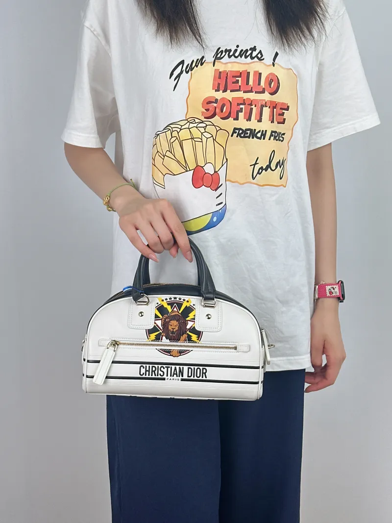 DIOR Top Handle Bag D-Vibe Bowling Bag White Calfskin Medium25 × 9.5 × 16 cm — on-model view 2 of 2
