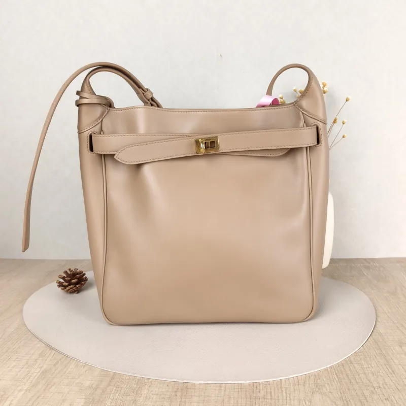 BALENCIAGA Crossbody Bag bel Crossbody Bag Taupe Calfskin One Size 27 × 9 × 28 cm
