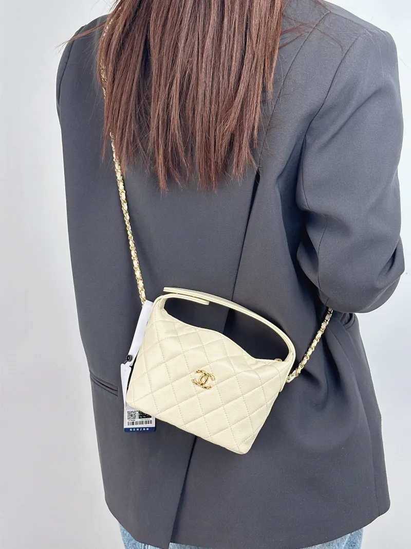 Chanel Crossbody Bag Crossbody Bag White Grained Calfskin One Size 16 × 6.5 × 13 cm — on-model view 2 of 2