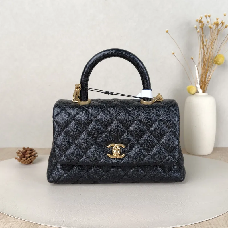 Chanel Top Handle Bag Coco Handle​Black Grained Calfskin Small24 × 10 × 14 cm
