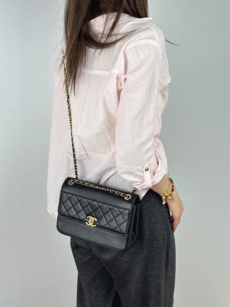 Chanel Crossbody Bagcf Collection Crossbody Bag Black Calfskin One Size22 × 6 × 16 cm — on-model view 1 of 2