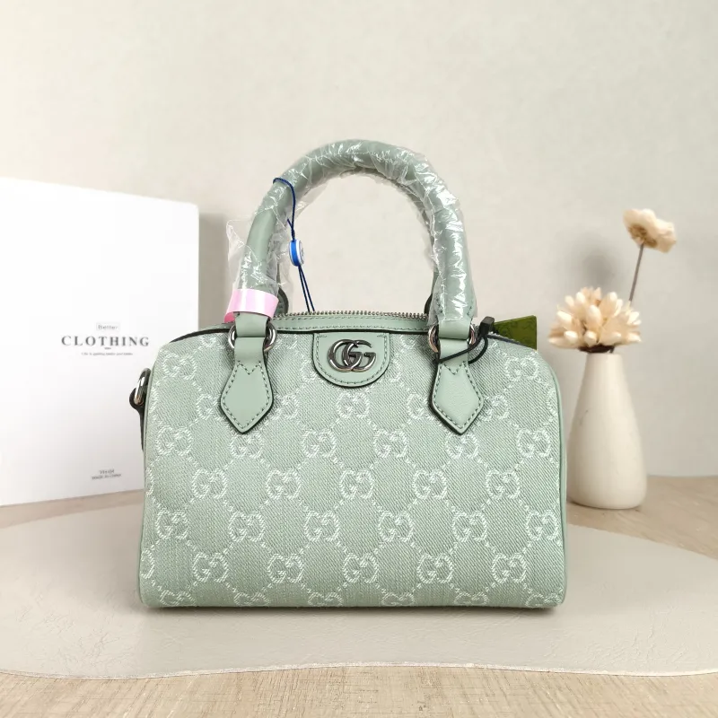 GUCCI Top Handle Bag Ophidia Green Canvas One Size 21 × 11 × 13 cm